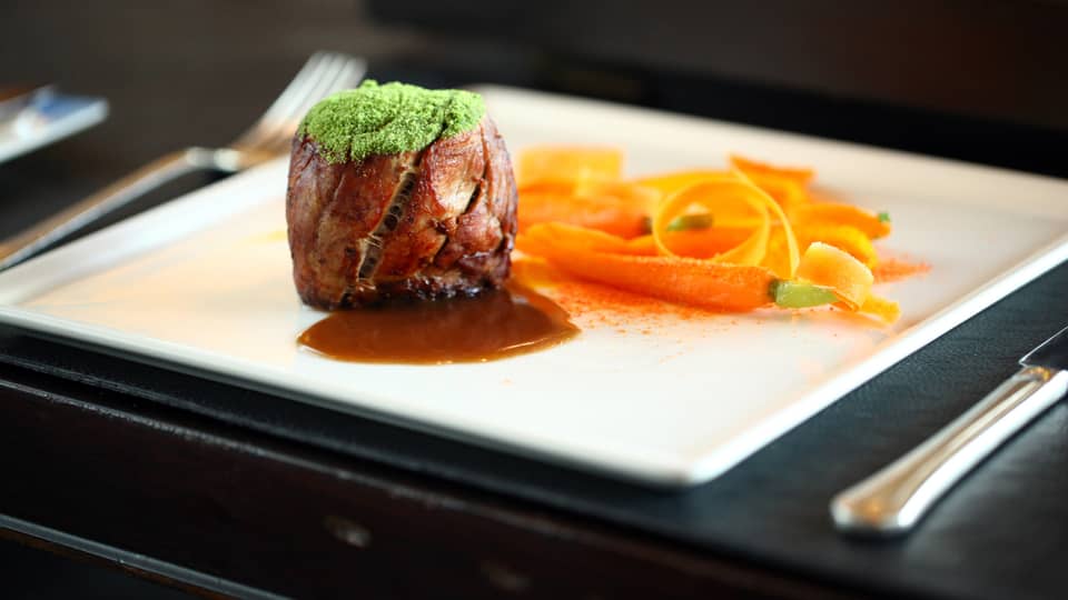 Prime aged beef with demi-glace and carrots