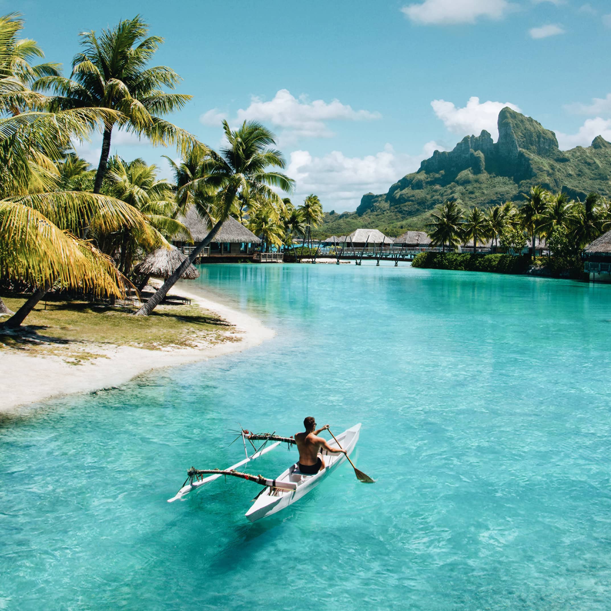 Man kayaking in Bora Bora 