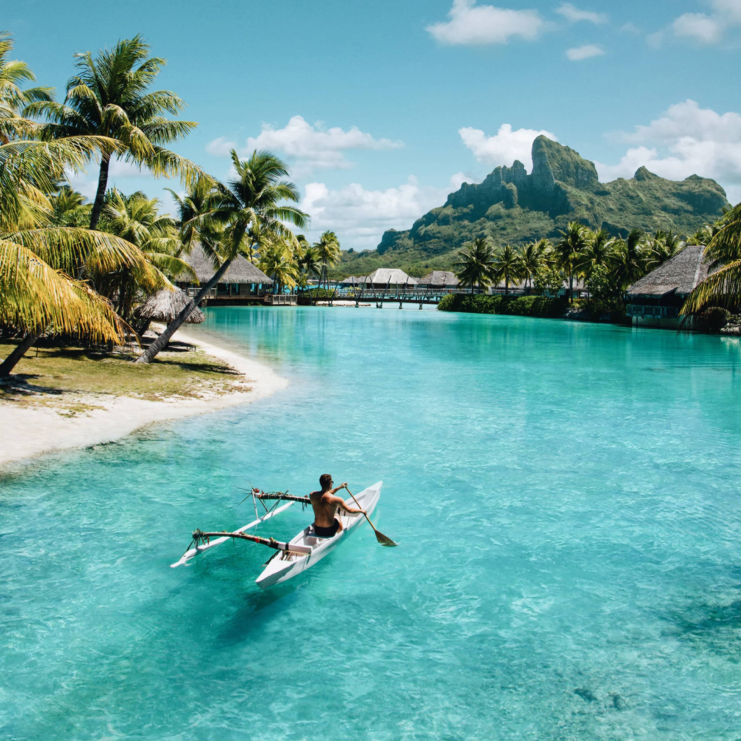 Man kayaking in Bora Bora 