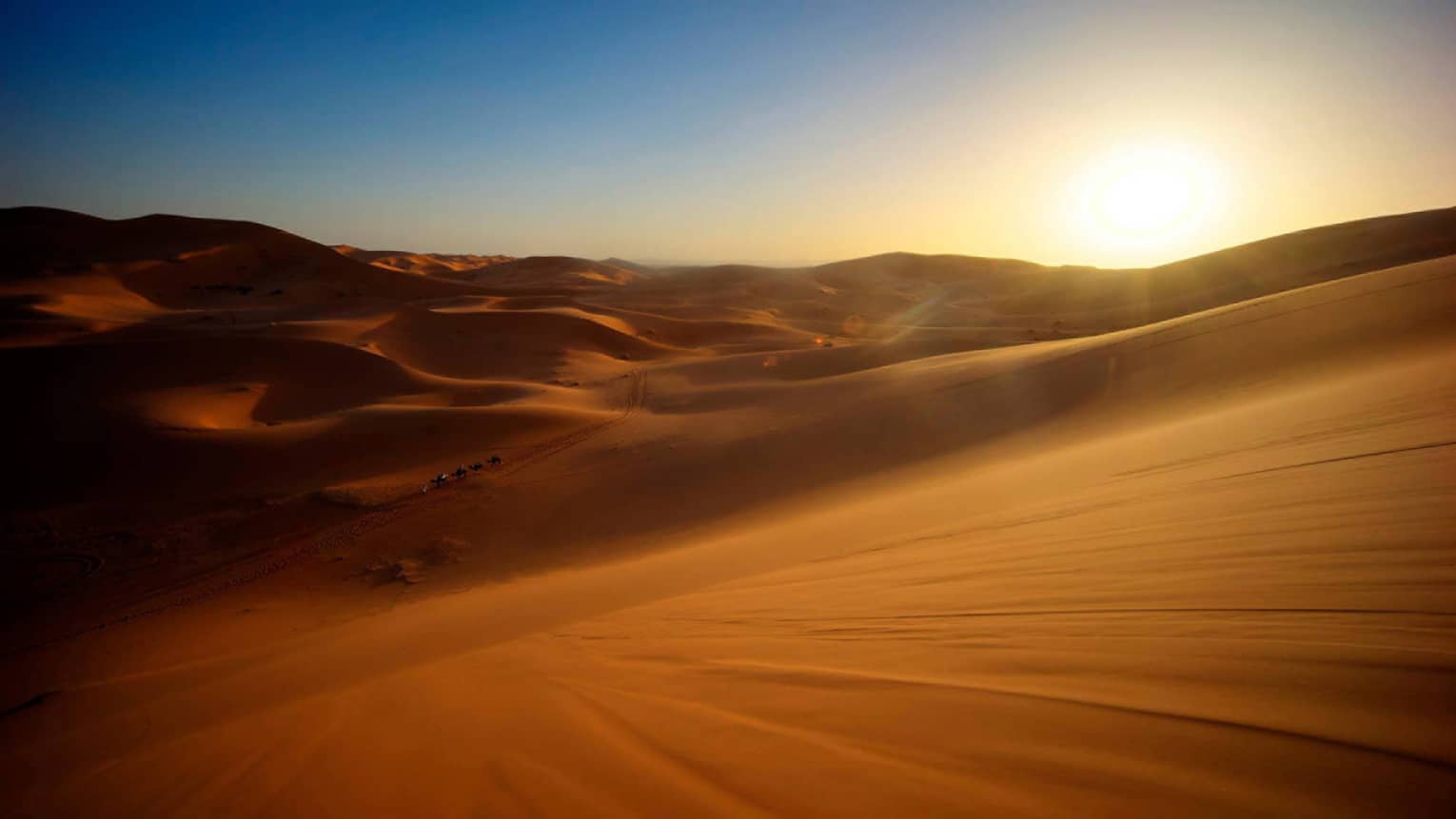Sun sets over sweeping red desert 