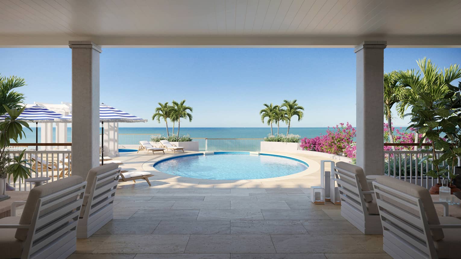 Luxury suite at tropical resort with private circular pool overlooking the ocean