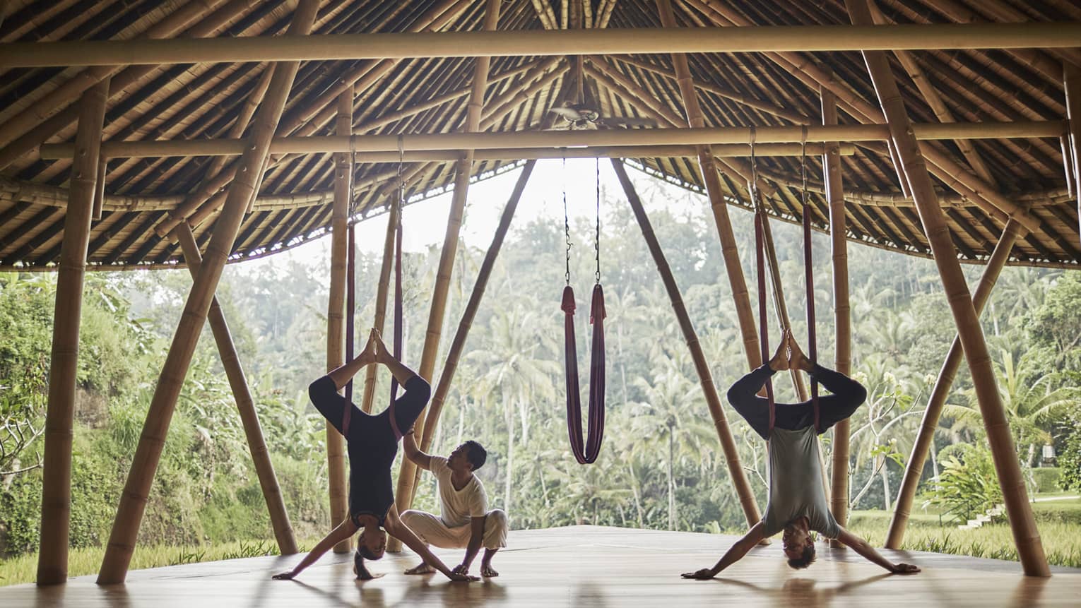 Antigravity Yoga at a yoga pavilion in Bali