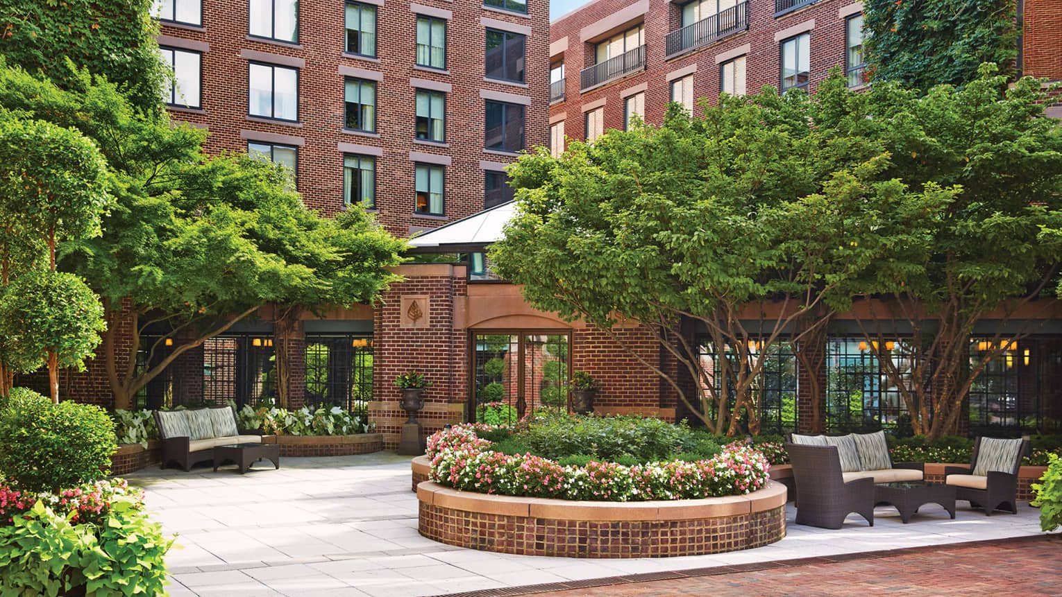 Four Seasons Hotel Washington DC brick exterior, garden courtyard