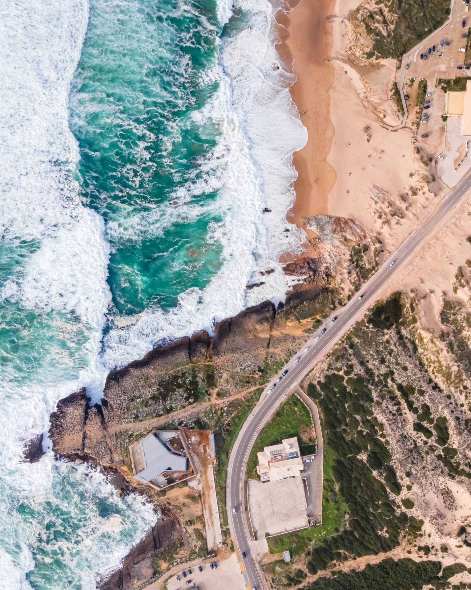 Aerial view of Guincho coastal road