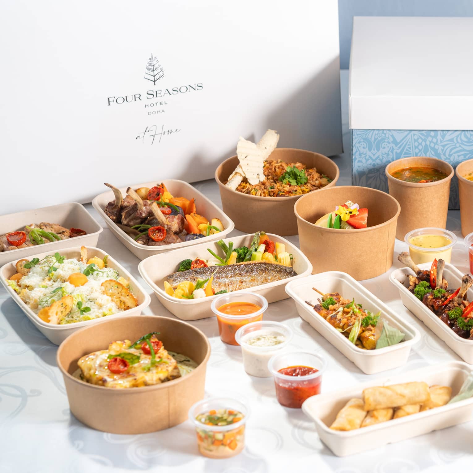 Display of a full Ramadan feast in to-go containers