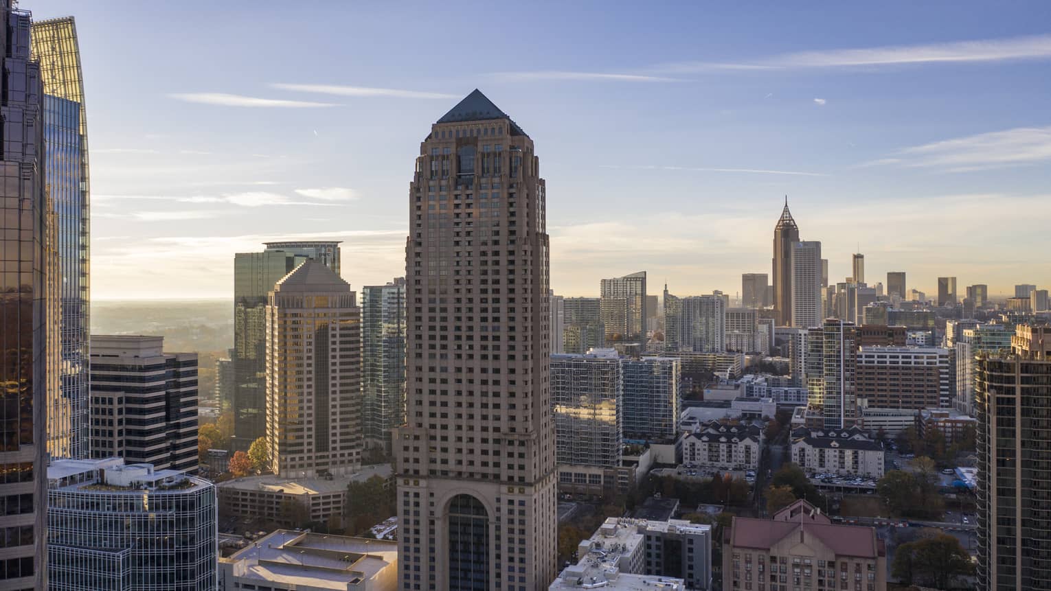 Aerial view of Atlanta skyline at sunrise