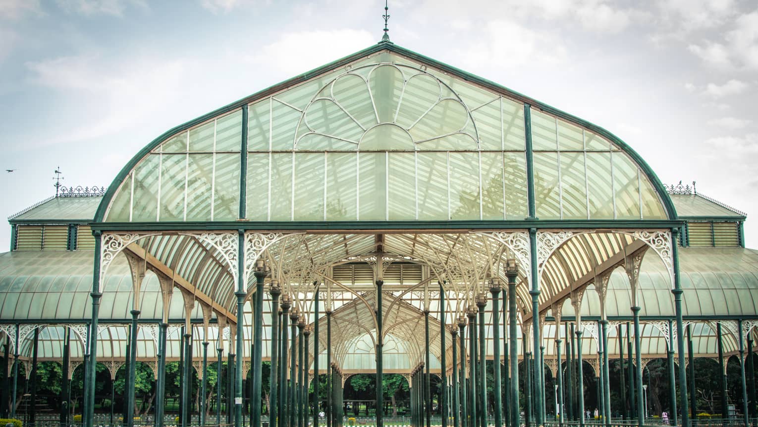 Arched entrance to Glasshouse at Lalbagh Gardens in Bangalore, India