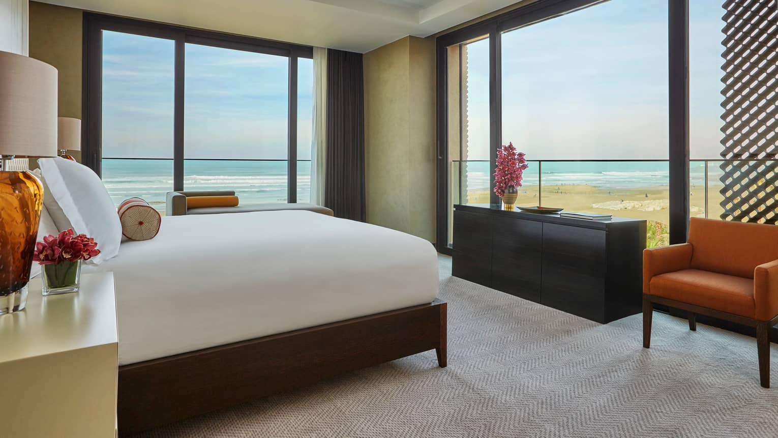 Imperial Suite Ocean room with bed, corner windows with Atlantic Ocean views