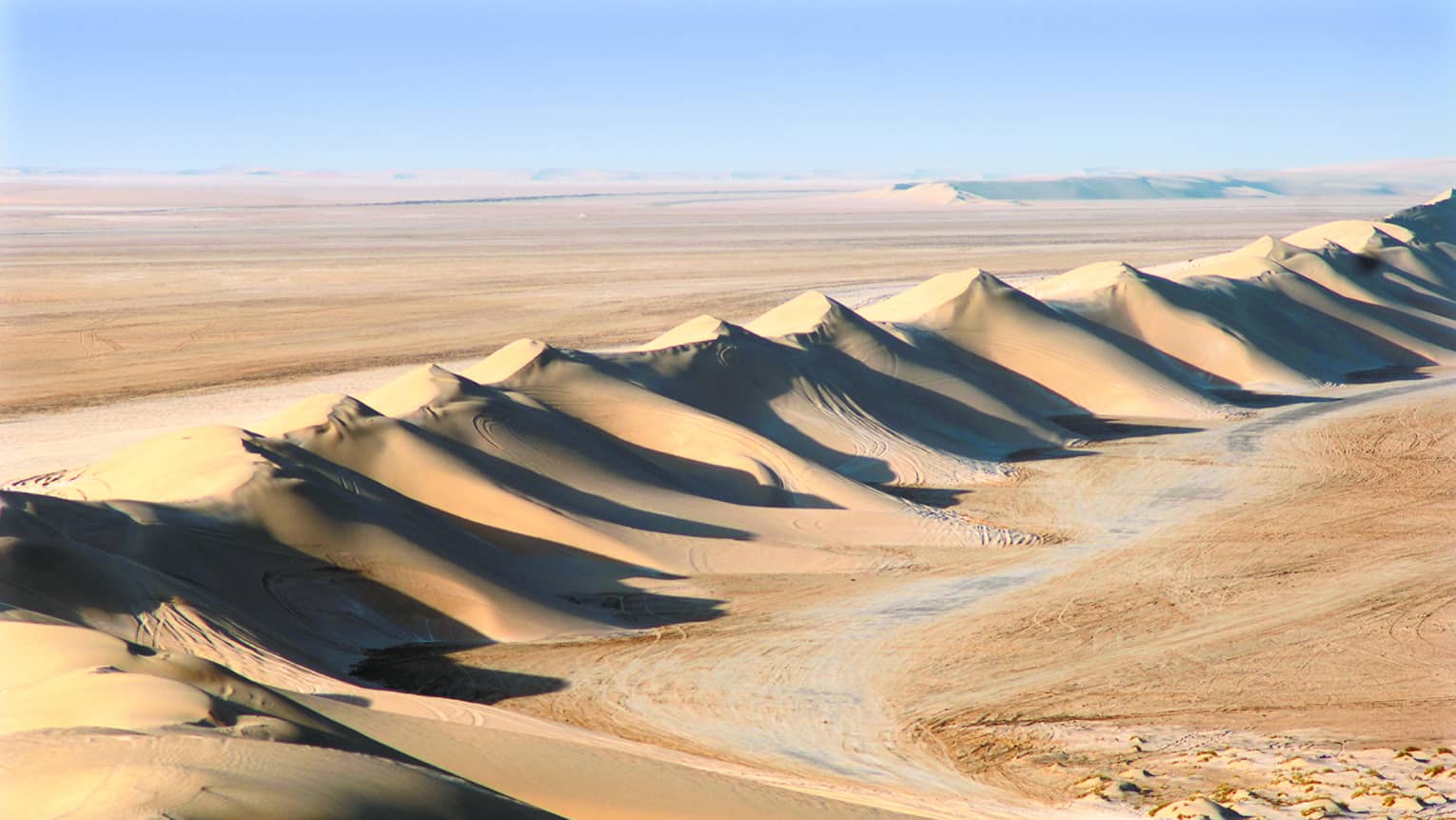 Aerial view of dramatic sand dunes 