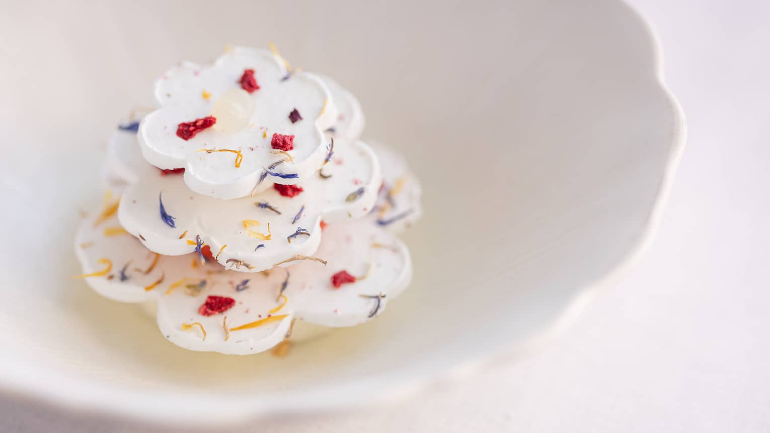Strawberry Vacherin and Garden Mint in white bowl