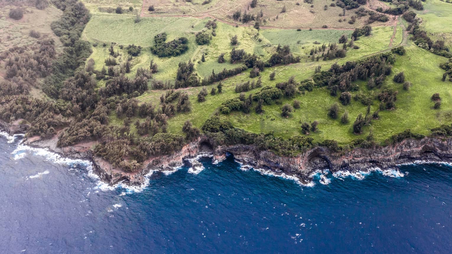 Aerial view of Hualalai, Hawaii rocky shoreline and ocean
