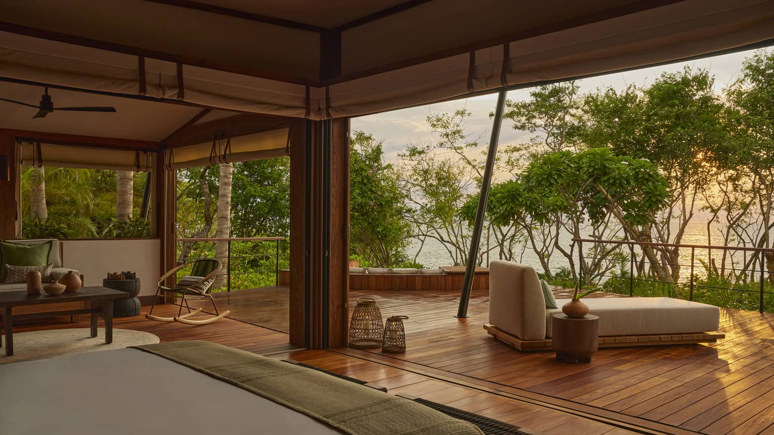 Luxury tent in tropical forest with ocean view