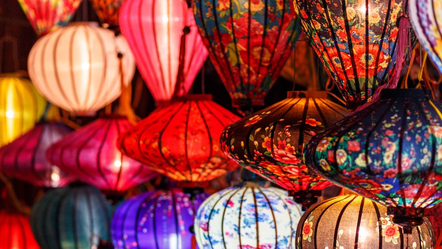 Fabric lanterns hanging in Hoi An Vietnam