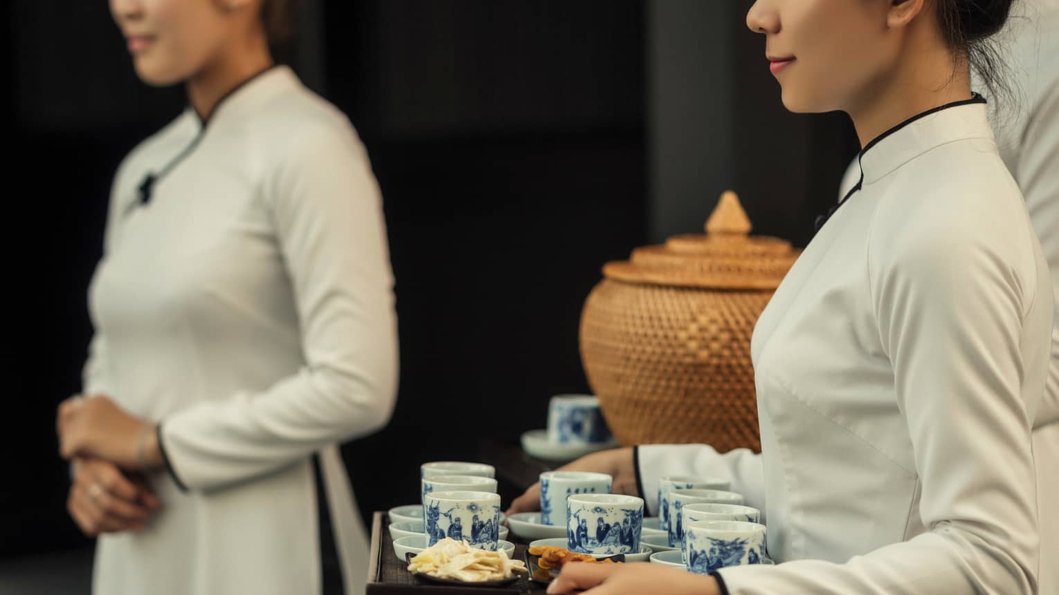Tea is served from decorative ceramic cups in Vietnam