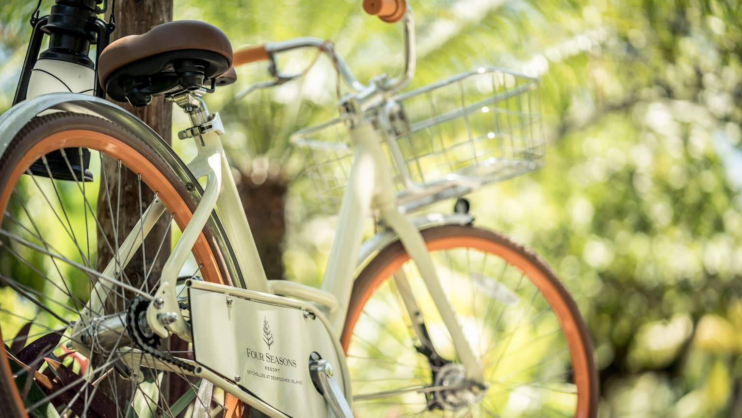 White vintage style bicycle with Four Seasons Hotels logo