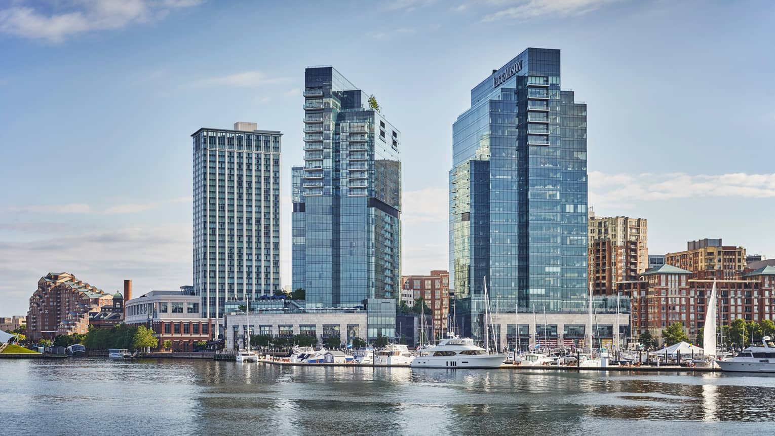 Tall glass buildings along Baltimore skyline