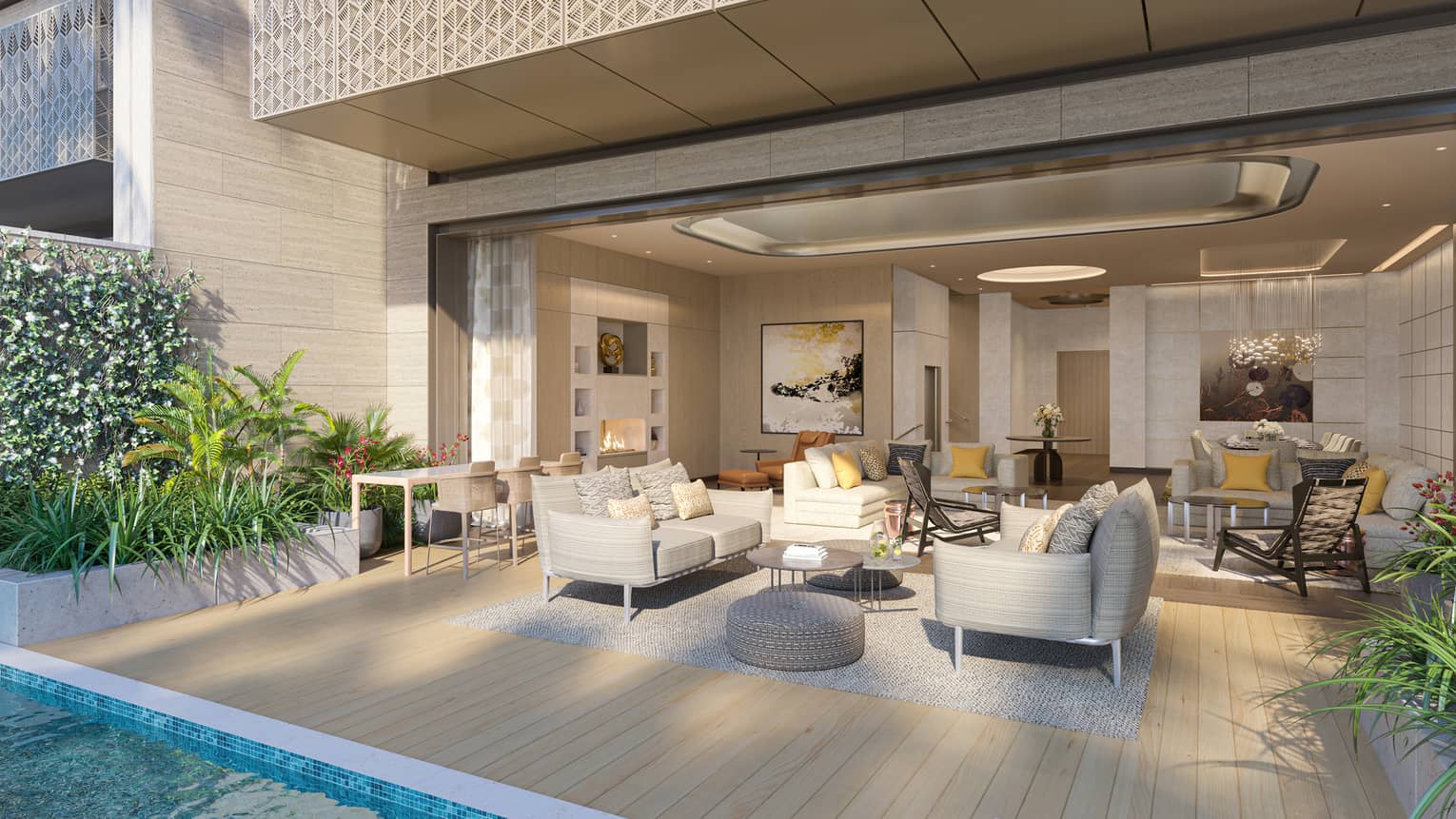 Rendering of outdoor terrace and pool