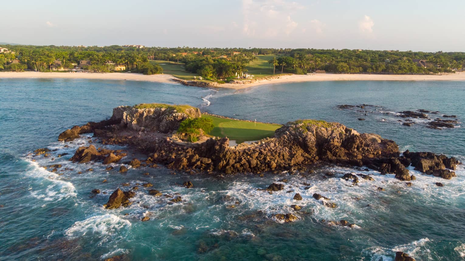 A special golf hole on a small island off the rest of the gold course.