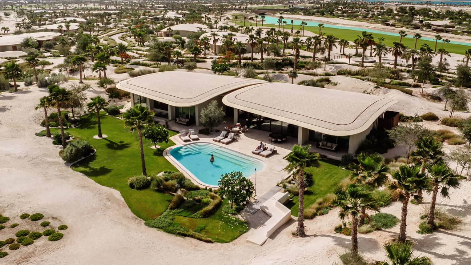 Aerial of a private residence and pool