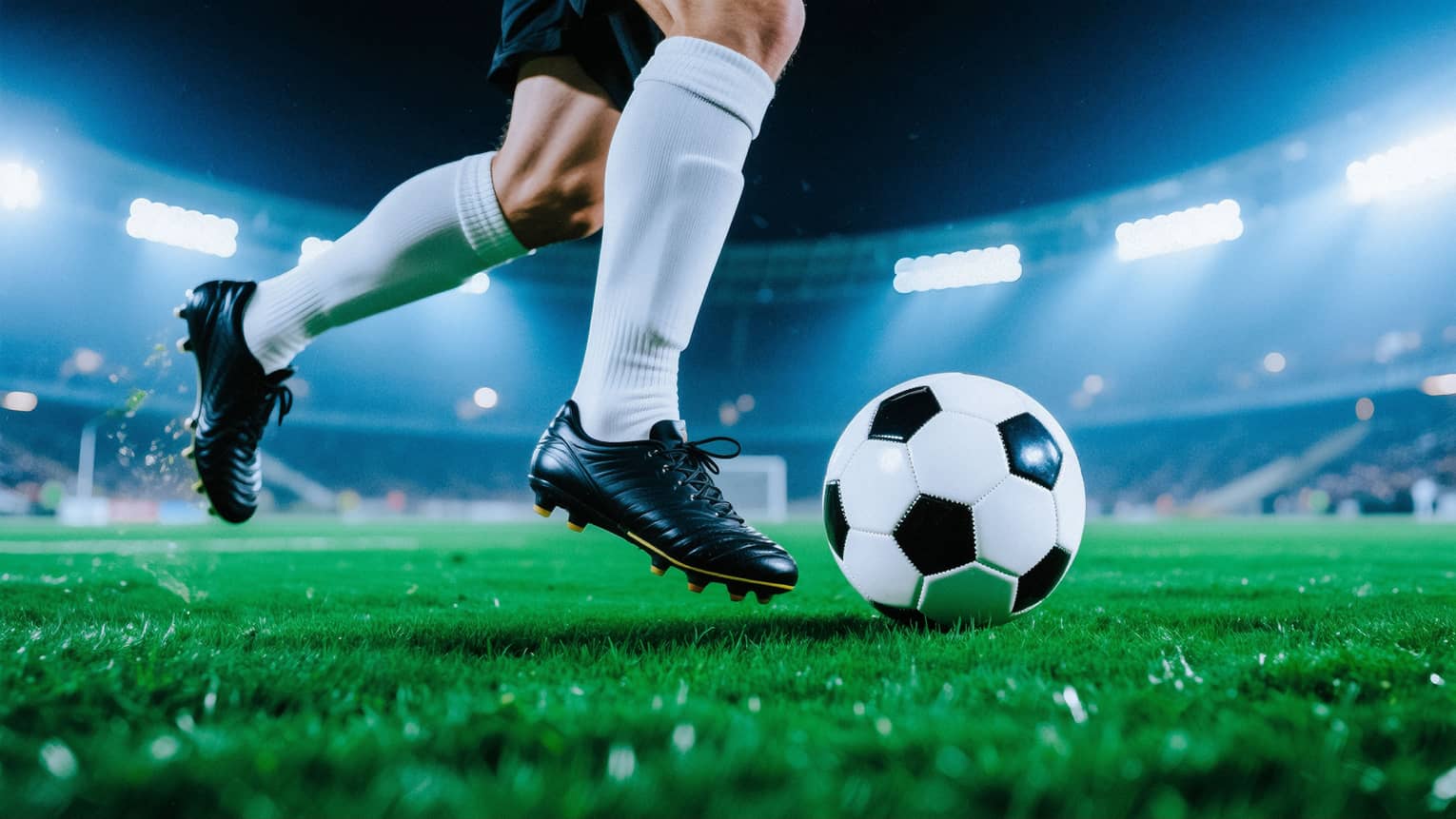 Up-close image of a player dribbling a soccer ball