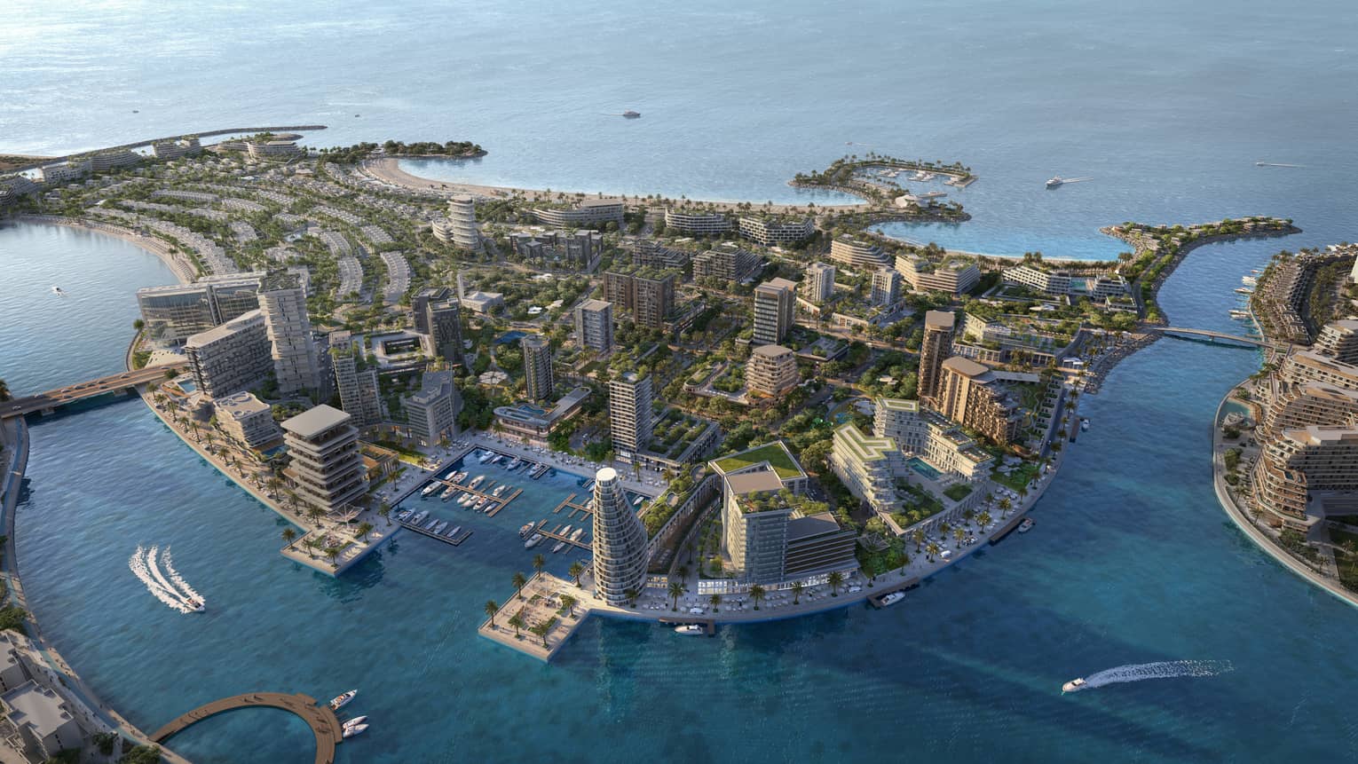 Aerial rendering of Mina development