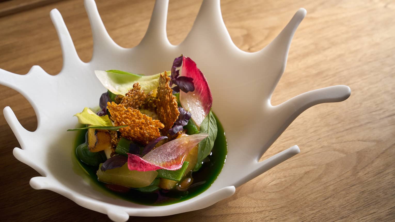 Close-up view of colourful food