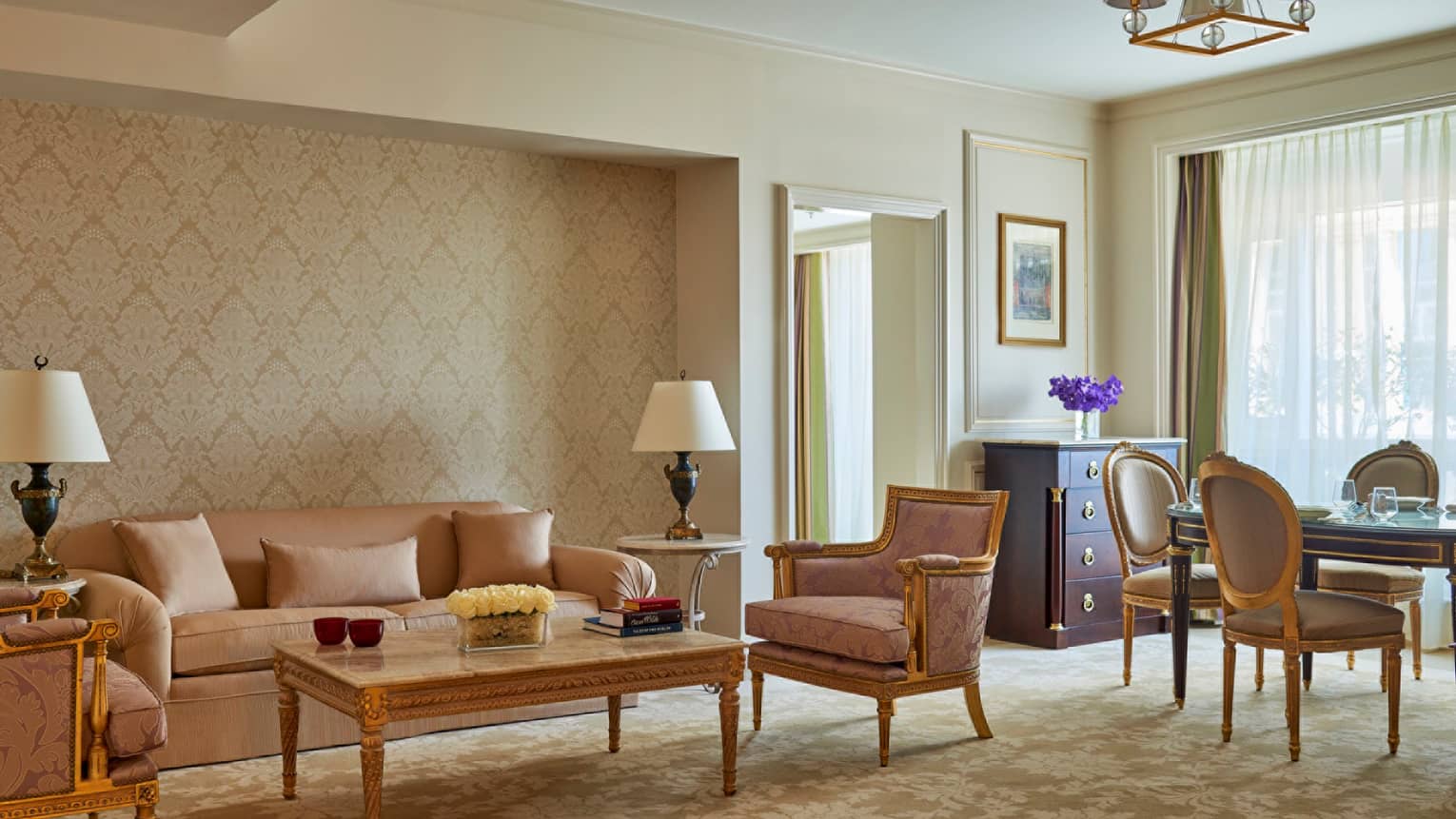 Premium Suite living room sofa and armchair, lamps, dining table 