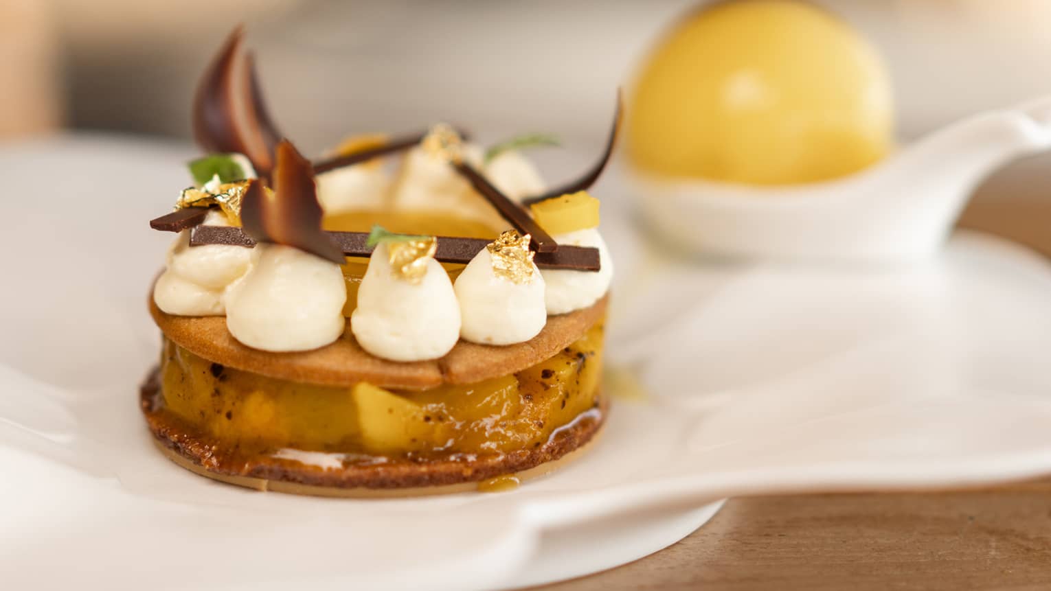 Honey Mousse, Almond Biscuits, Crunchy Meringue