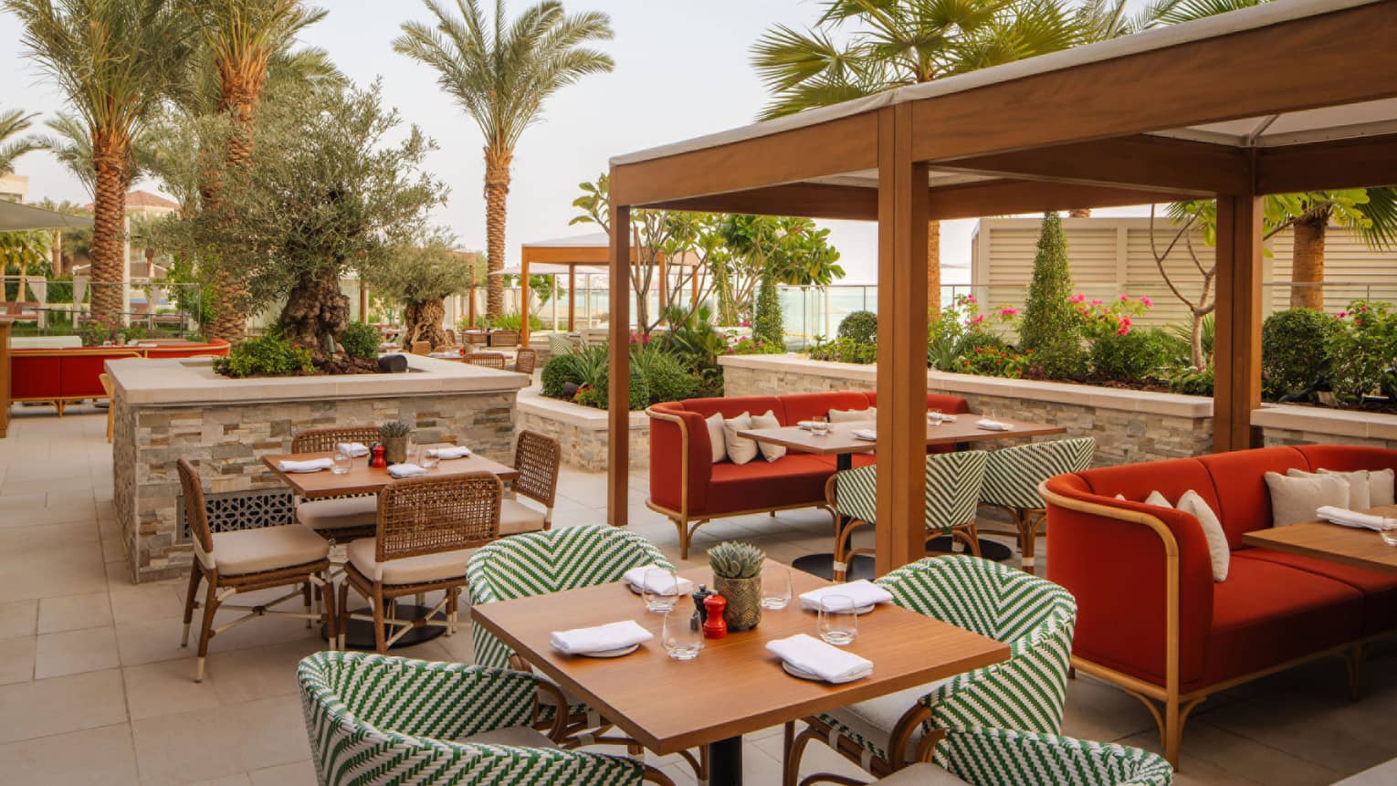 Restaurant terrace with pergola