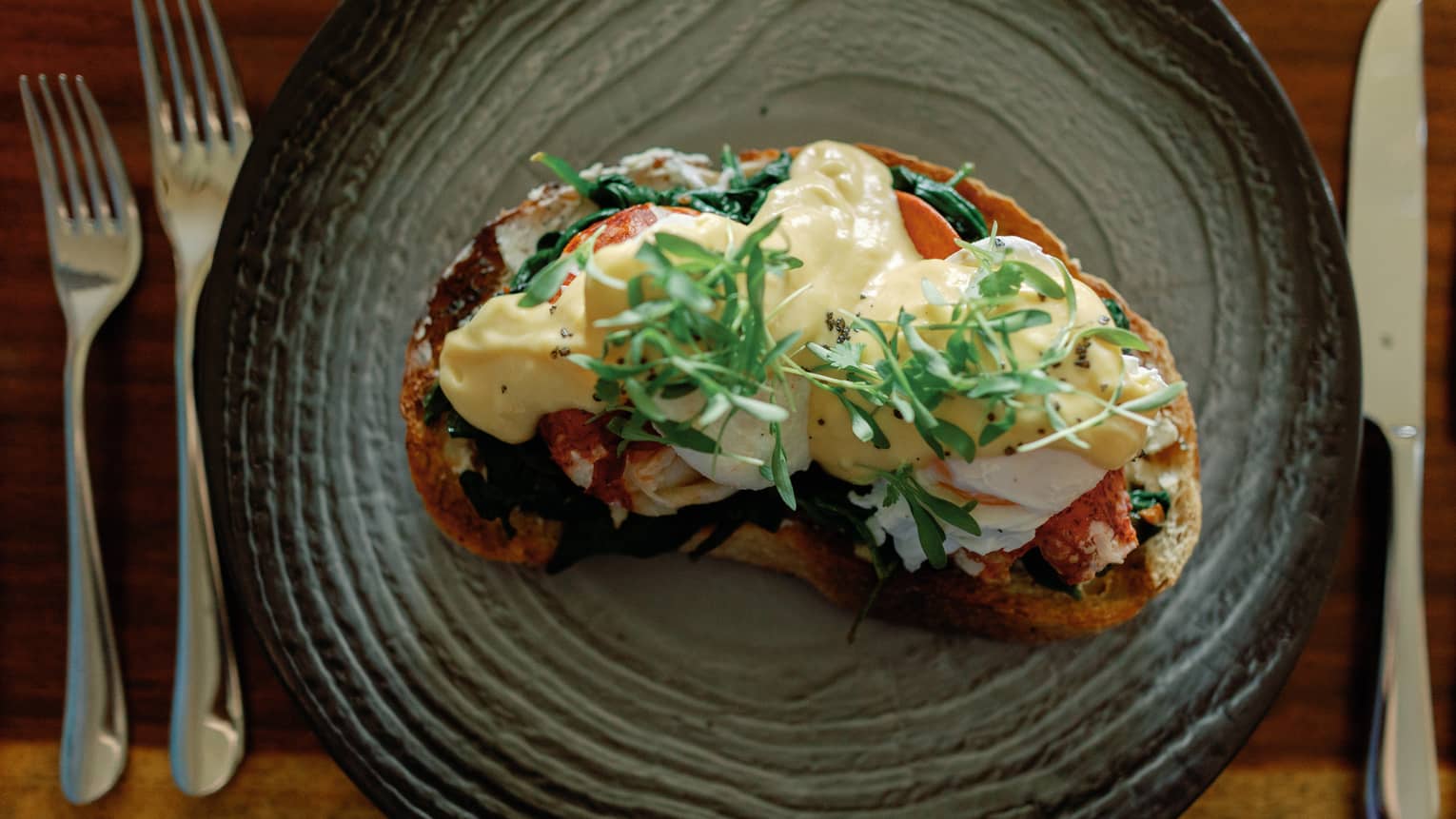 Breakfast Lobster Toast with spinach