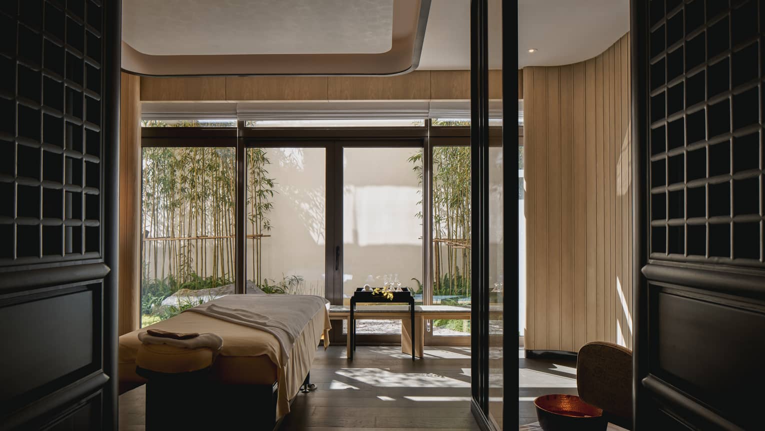 Spa treatment room with bamboo