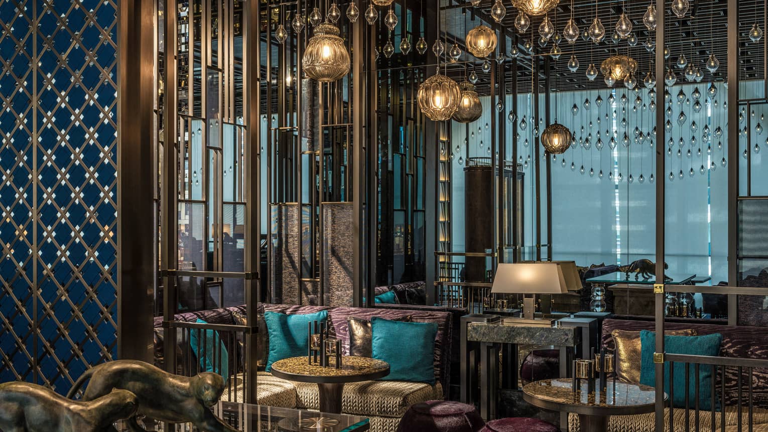Bar trigona dining area with glass overhead lights