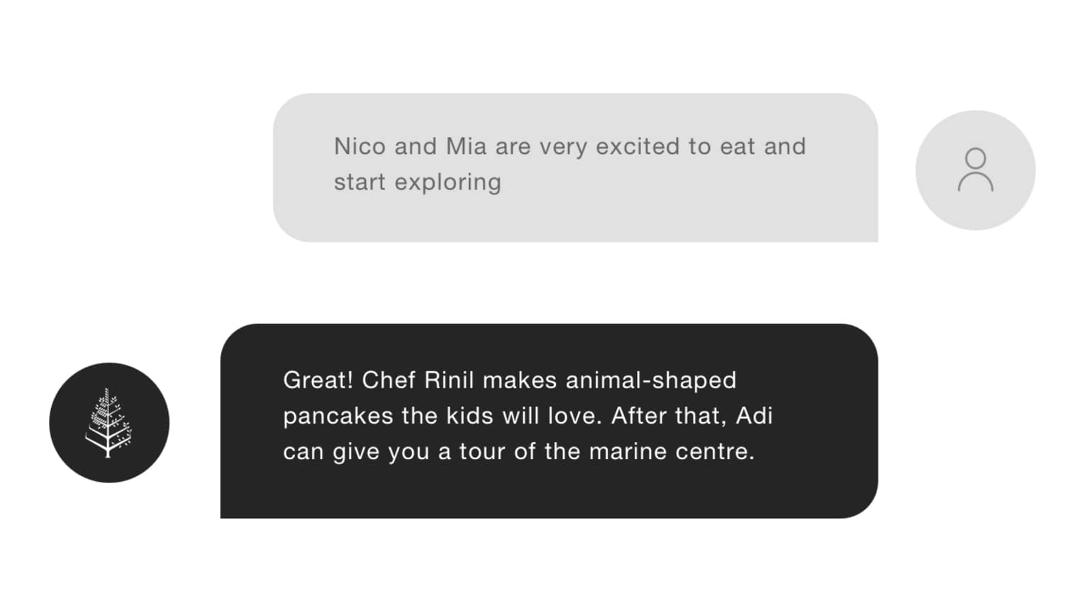 Image of text message chat exchange between guest and Four Seasons concierge