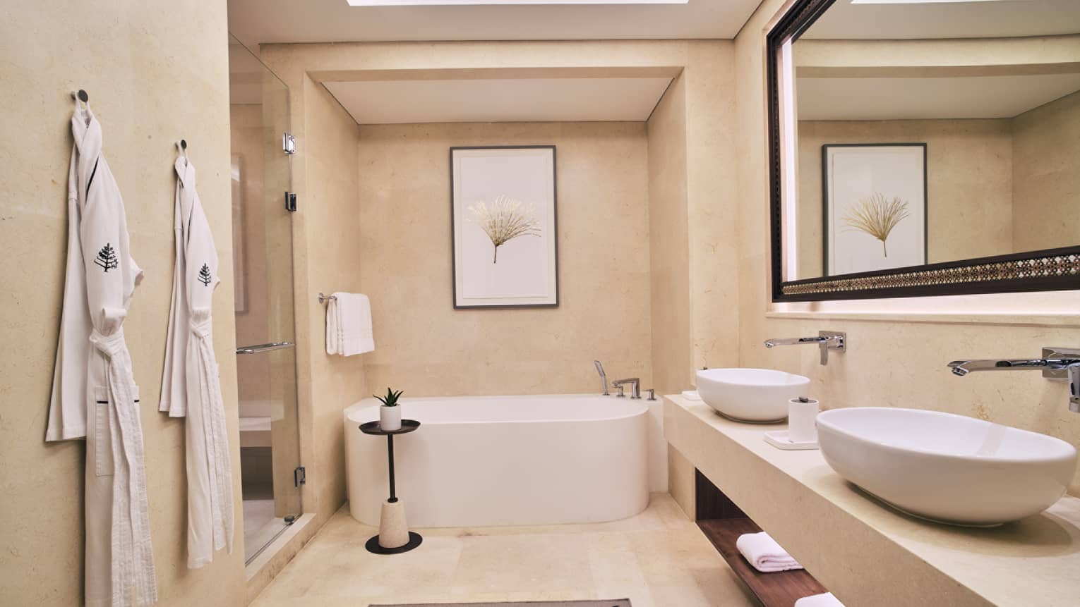 Luxury bathroom with deep soaking tub and double vanity