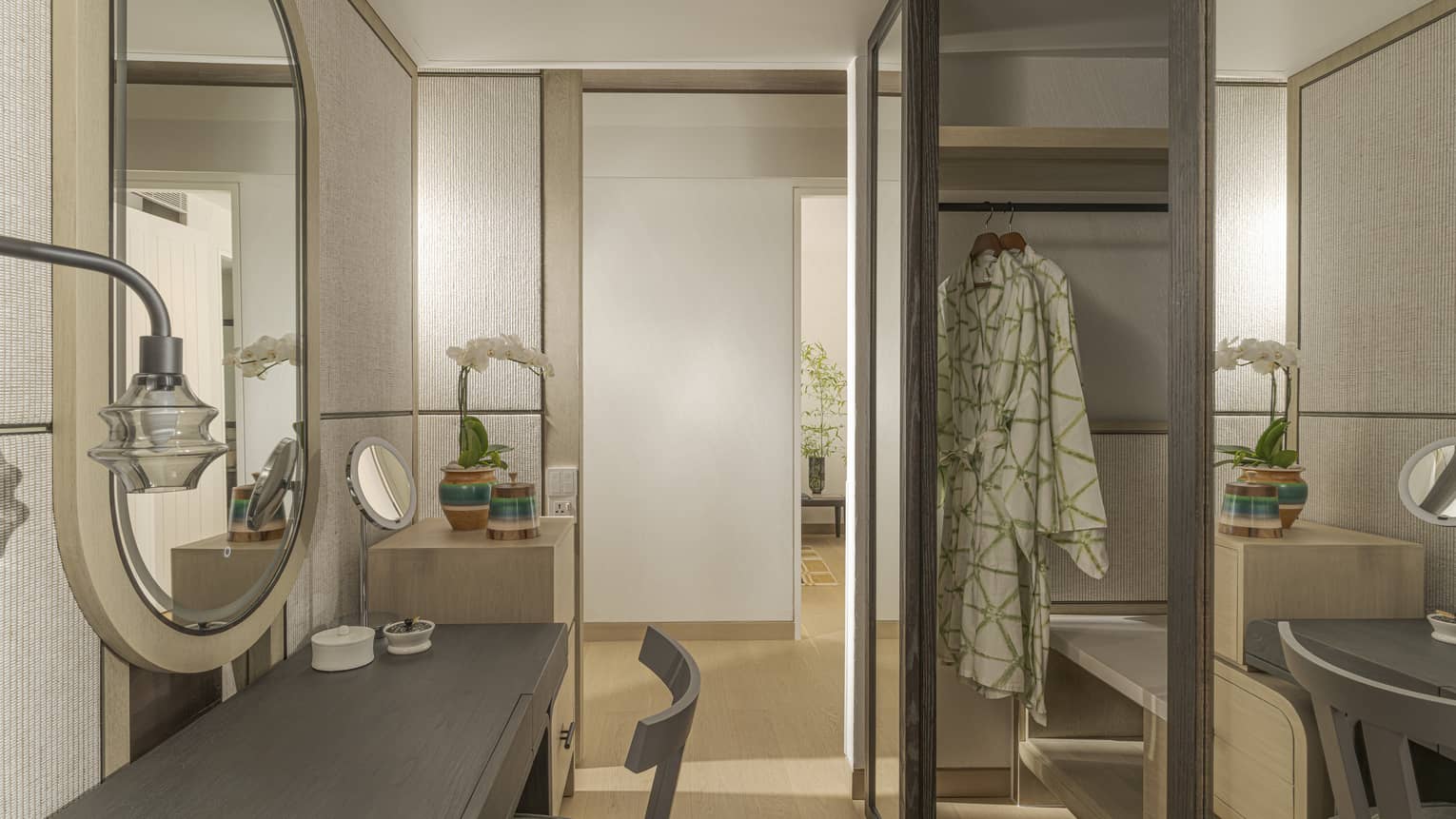 Changing room with vanity in luxury villa at resort