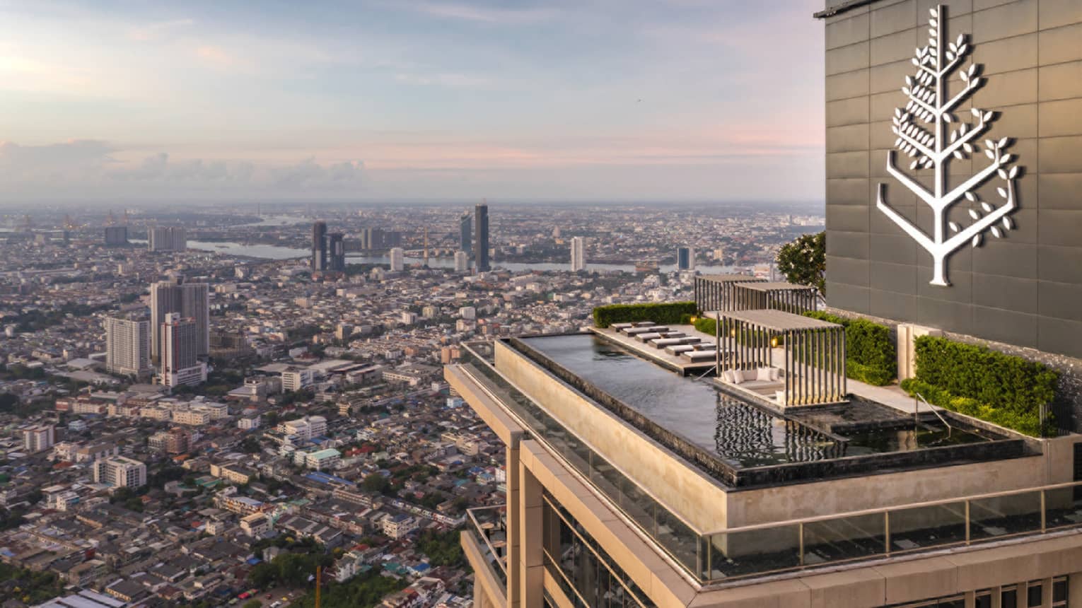 Rendering of hotel rooftop and skyline