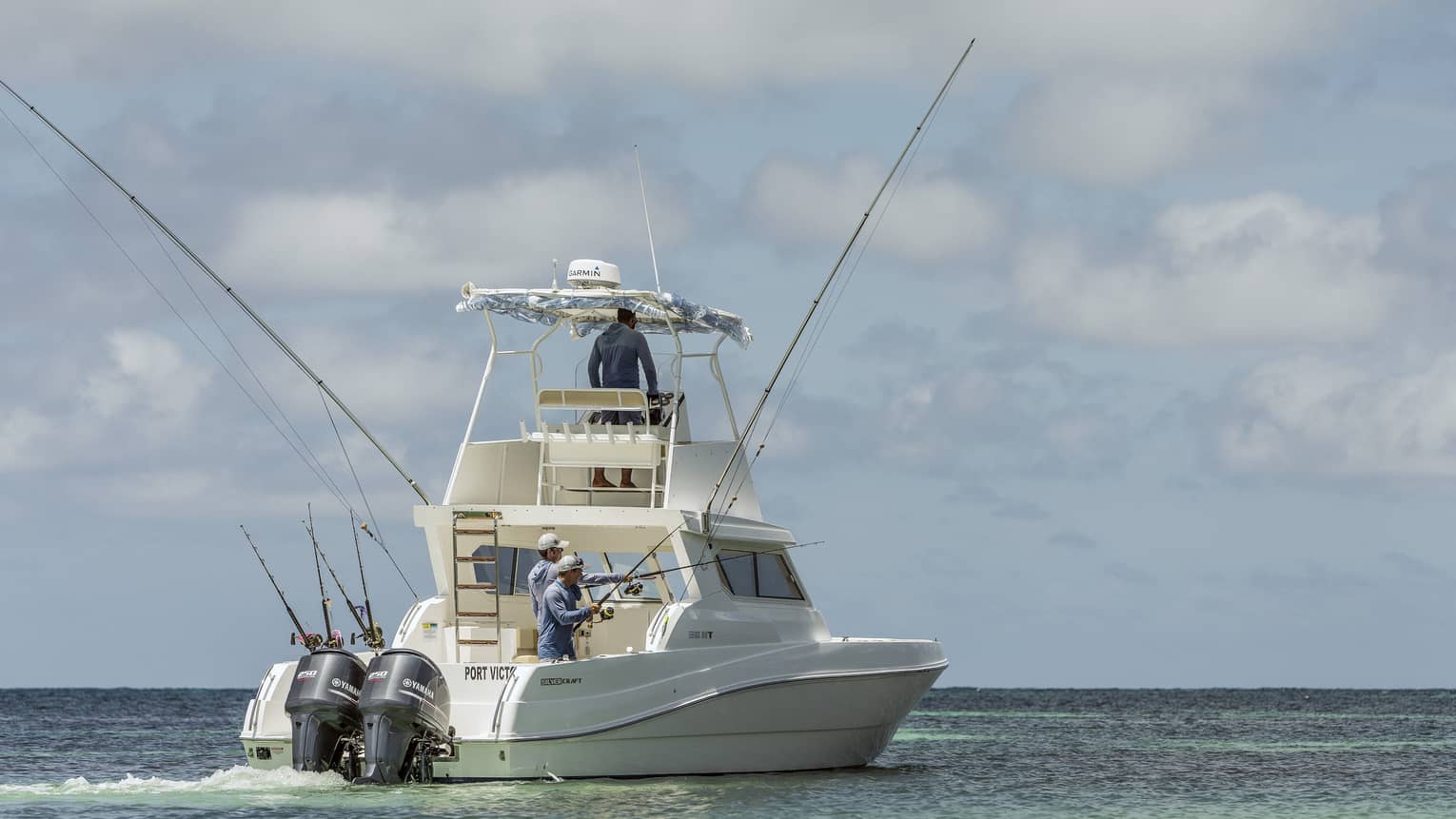 Large fishing boat in the ocean. 