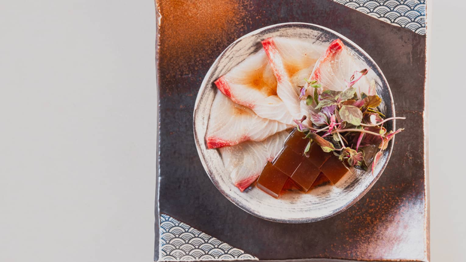  Hamachi Carpaccio with Ponzu Gelee and Shiso