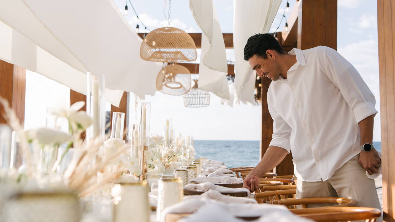 Man choosing food at an open-air table