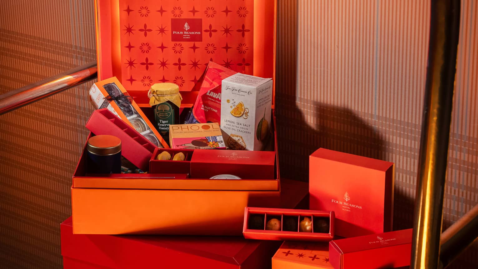 Luxury orange-coloured boxes, Diwali hampers from Four Seasons Hotel Mumbai