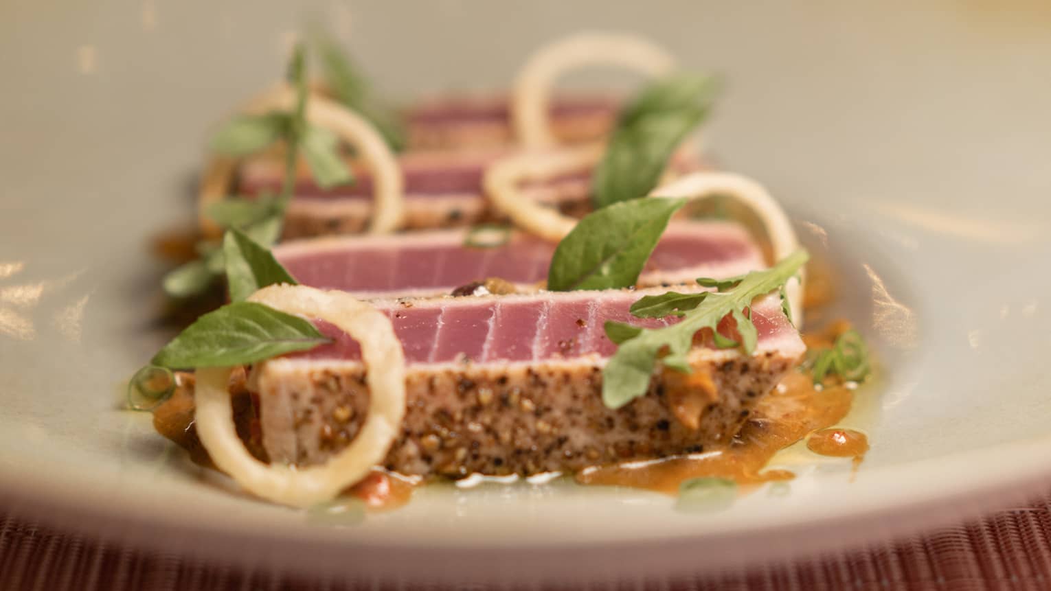 Seared Black Peppercorn Red Tuna, Aromatic Escab�che