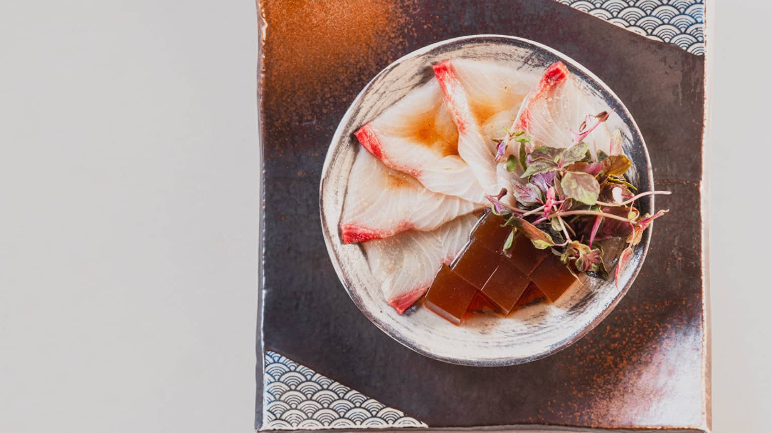  Hamachi Carpaccio with Ponzu Gelee and Shiso