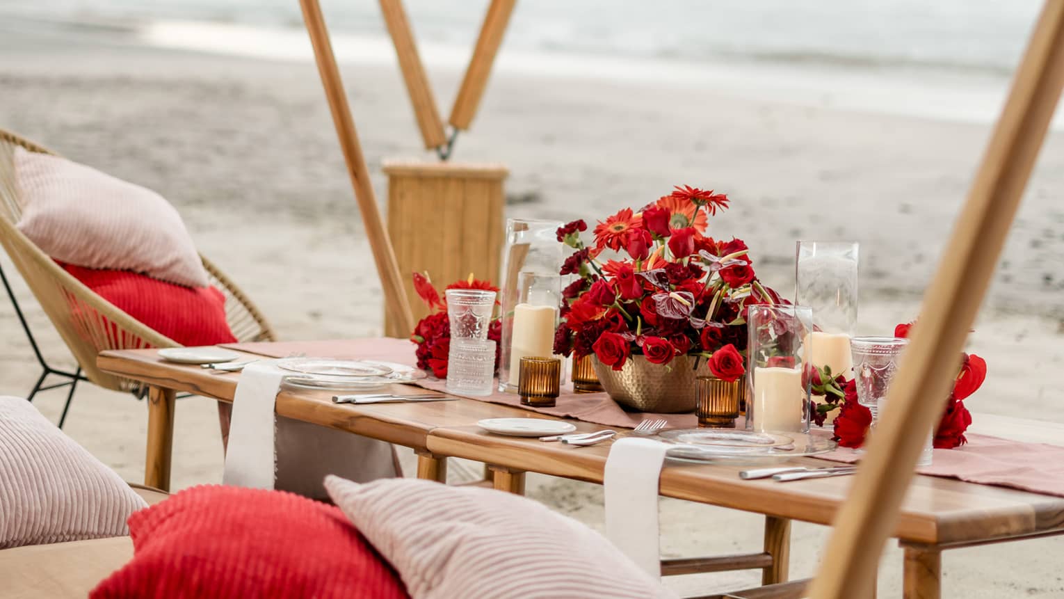 Private beach dining set up