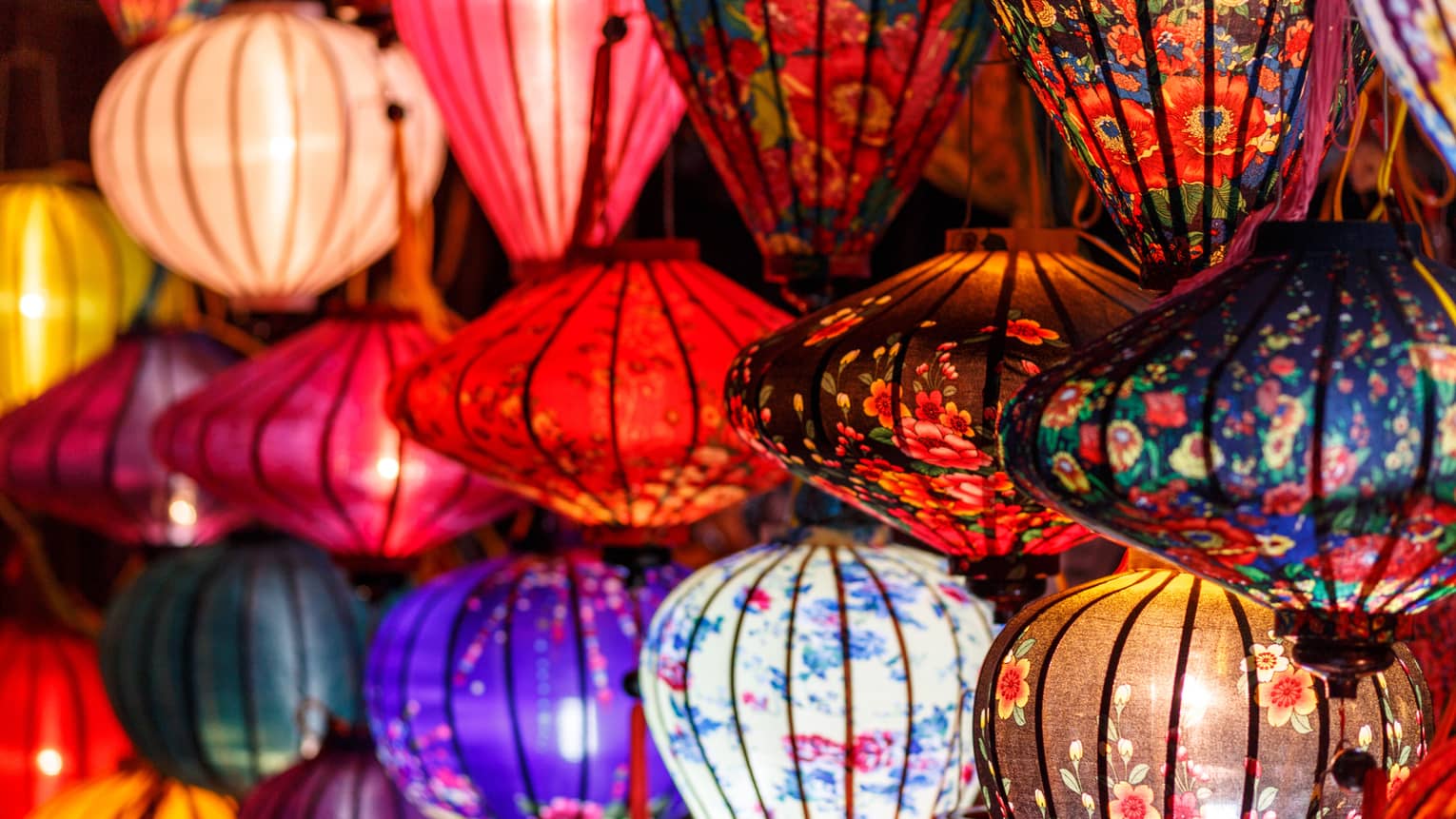 Fabric lanterns hanging in Hoi An Vietnam