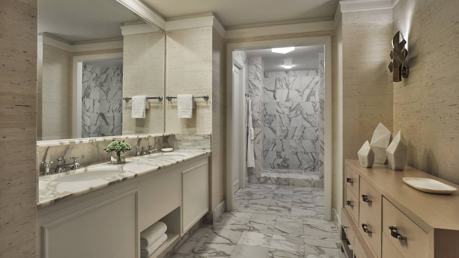 Luxury marble bathroom with walk-in shower