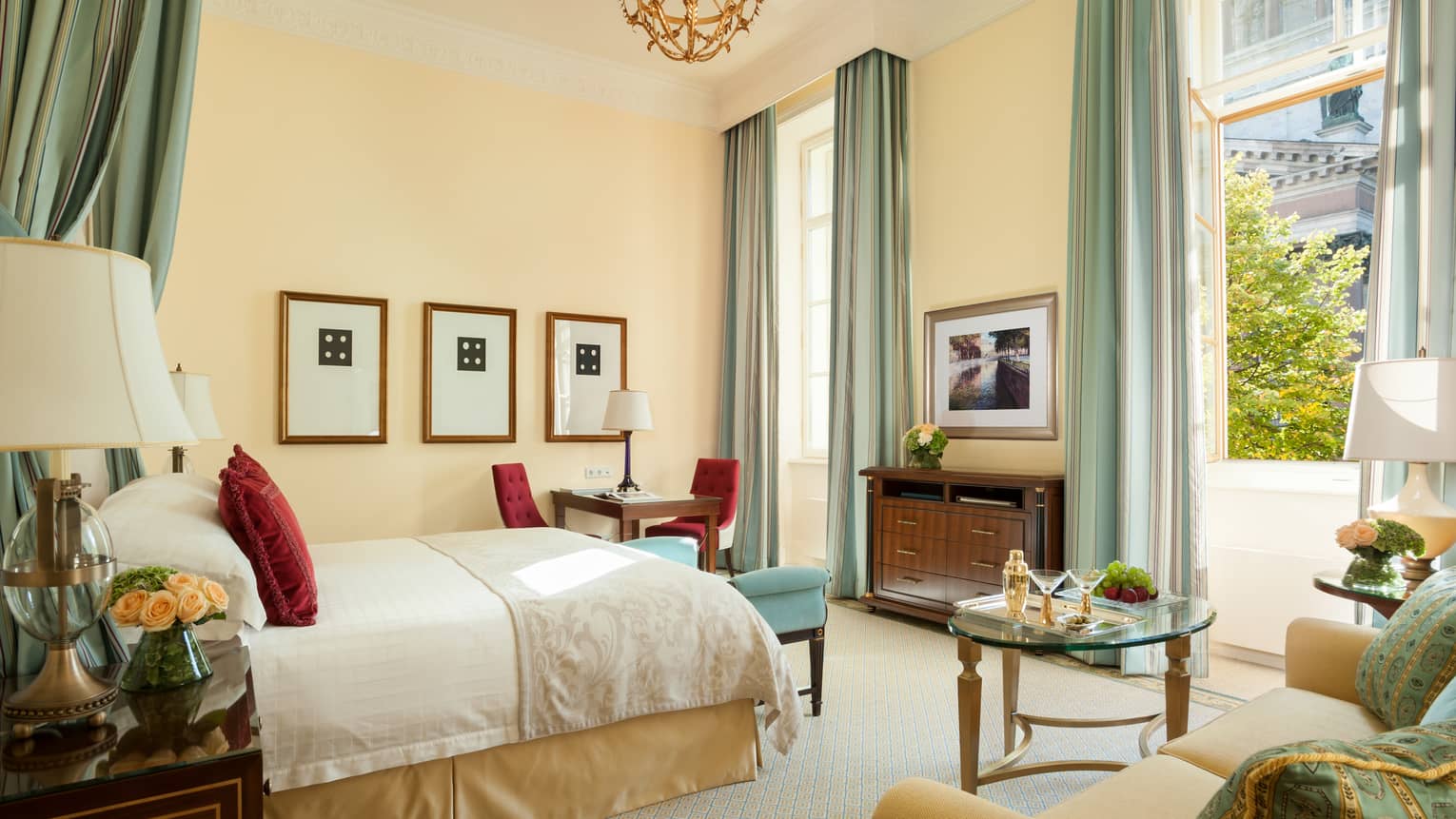 St Petersburg Hotel Russia Luxury Four Seasons Lion Palace Four Seasons Room With Bed Loveseat Desk Under High Ceiling Pale Blue And