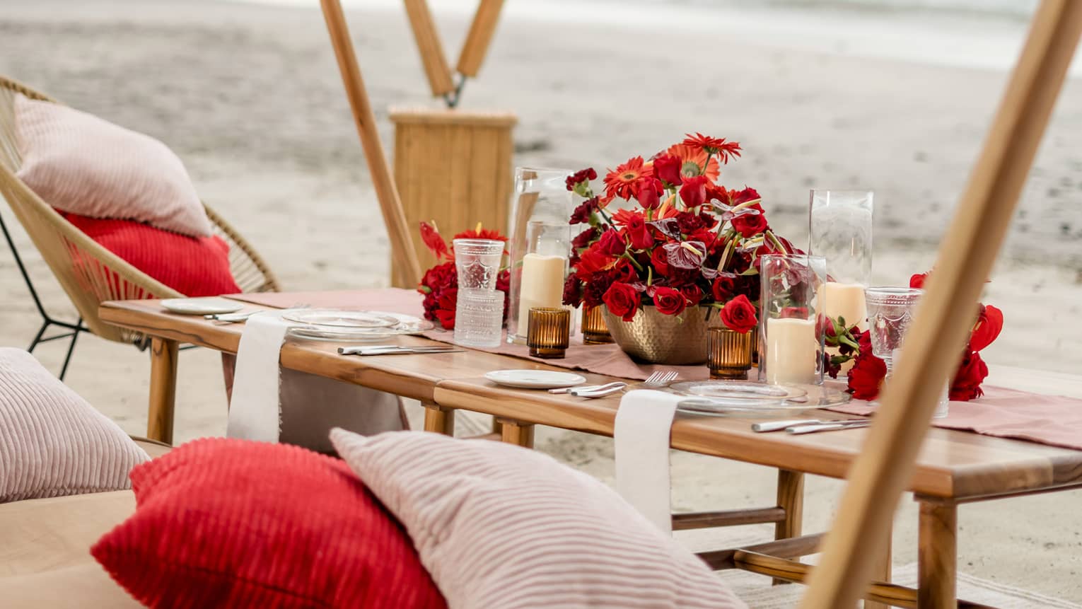 Private beach dining set up