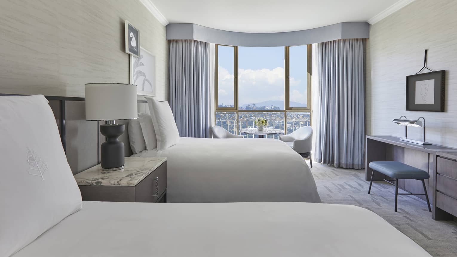 Hotel room with two double beds