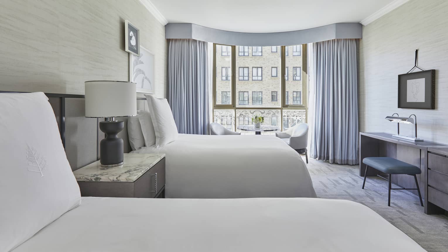 Hotel room with two double beds