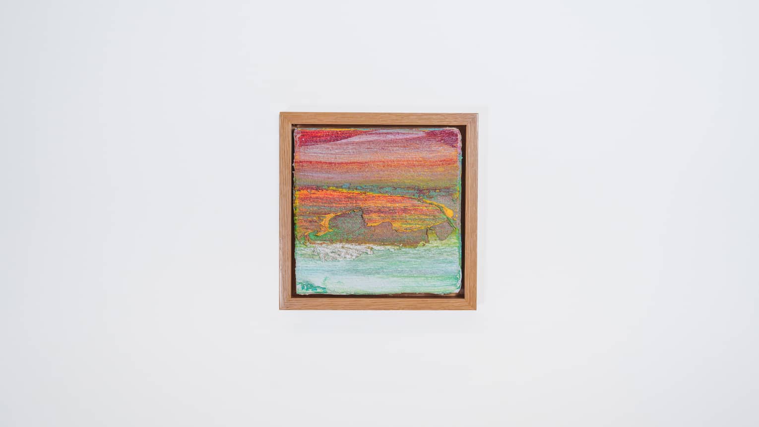 Square abstract painting using red, blue, orange and green